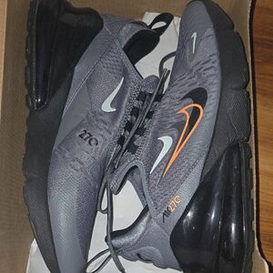Gently Worn Nike Air Max 270 Dark Gray and Black with Orange Accents
